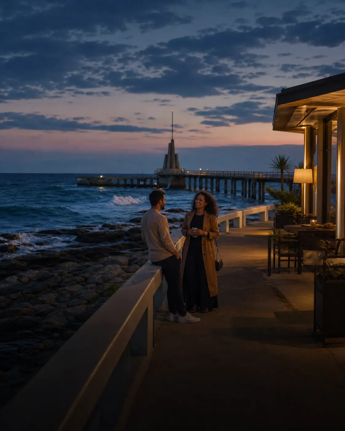 Gqeberha coastal promenade and pier at blue hour