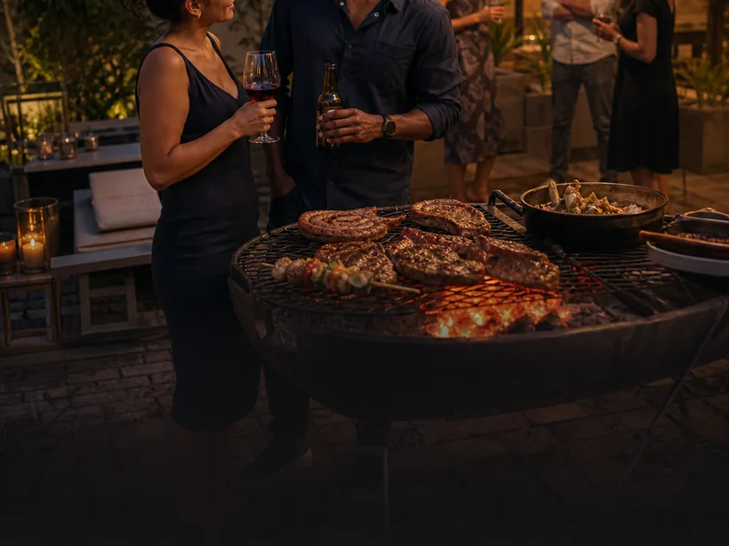 Adults enjoying a relaxed South African braai outdoors