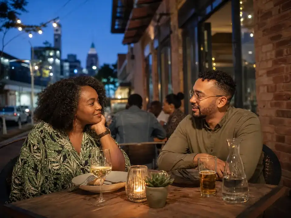 Two adults meeting at a local Johannesburg restaurant